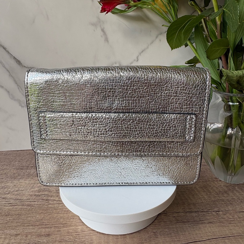 Vince Camuto Silver Leather Convertible Purse Clutch Wristlet